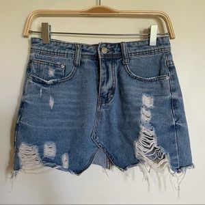 Distressed Denim Skirt